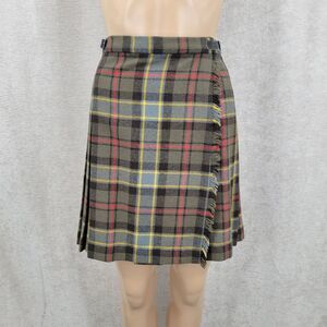 70s Vintage Laird Portch Scotland Wool Kilt Green Plaid Tartan Women's Skirt